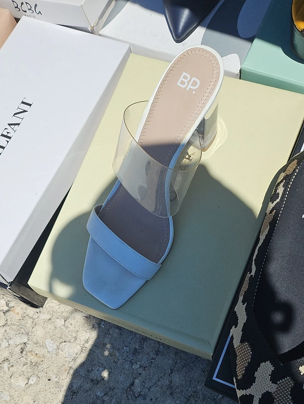 bp White Block Heel Sandal with Clear Band - Picture 1 of 2